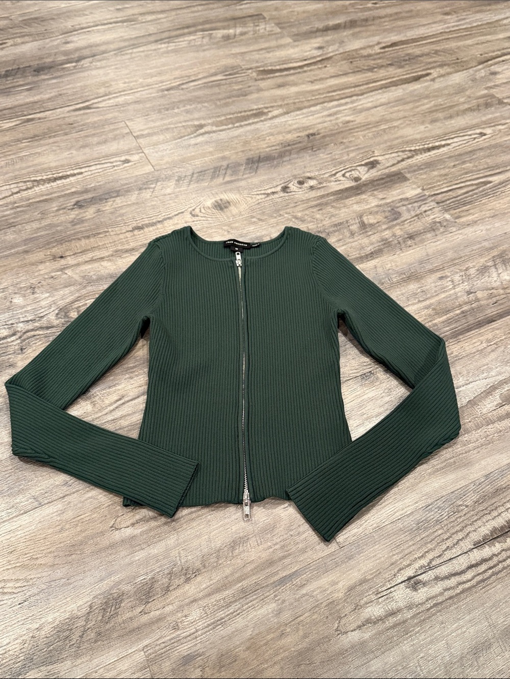 Good American Virgo Rib Zip Cardigan Top Size M Pine Green - Picture 3 of 9